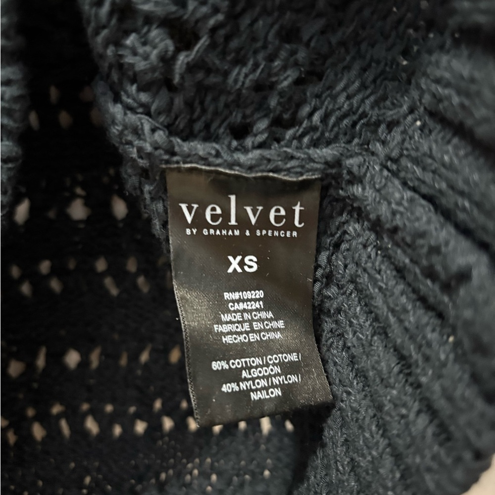 VELVET BY GRAHAM & SPENCER renee cotton crochet polo sweater in black size XS - Picture 7 of 7